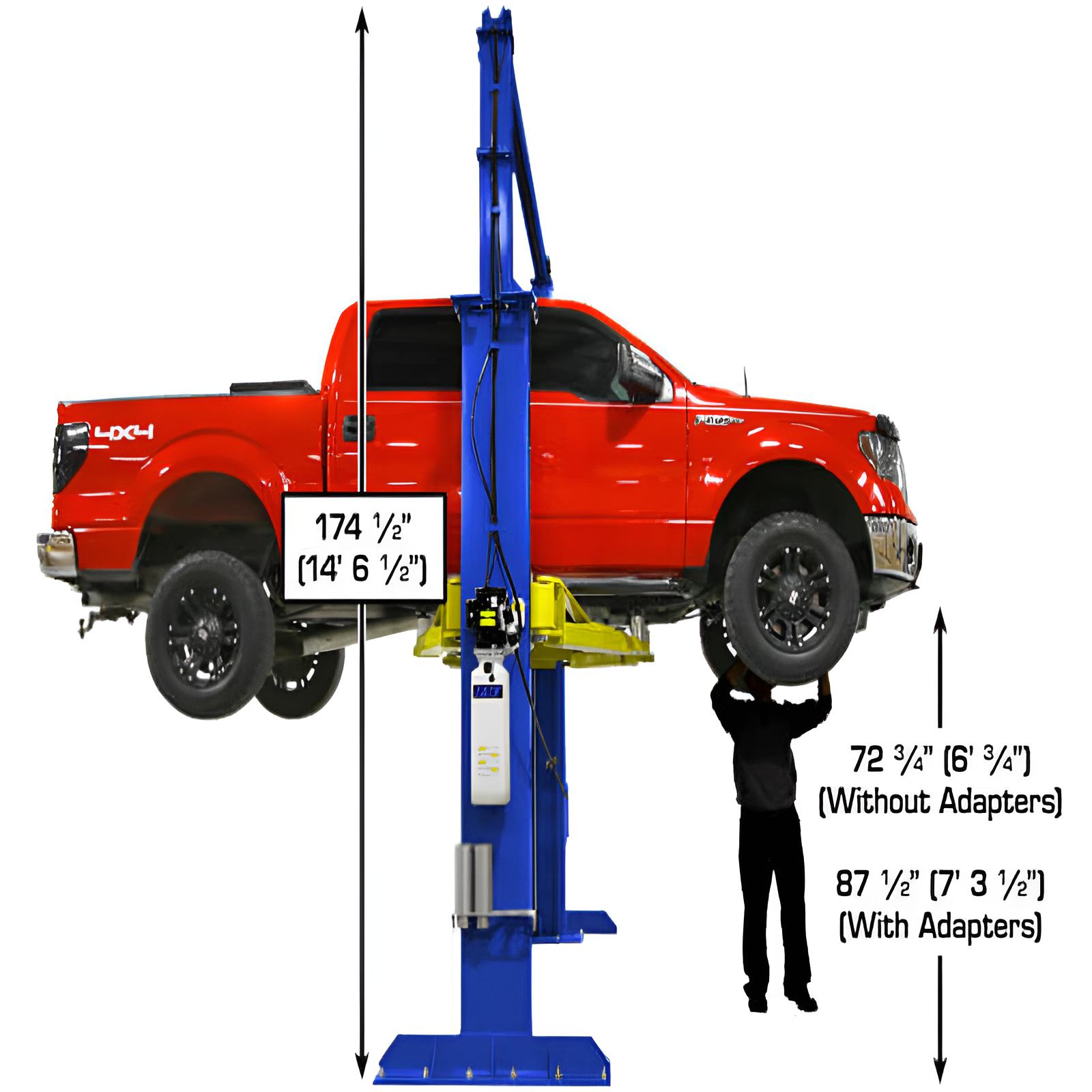 PVL15, 15,000 lb 2 Post Lift - Commercial Grade; ALI Certified Side View