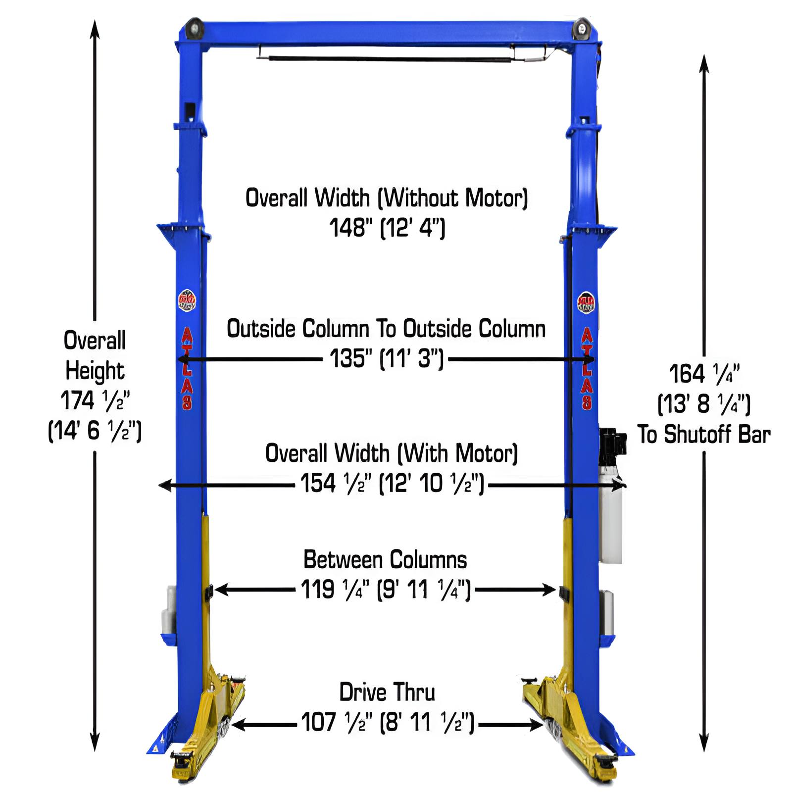 Atlas PVL15, 15,000 lb 2 Post Lift - Commercial Grade; ALI Certified Front View