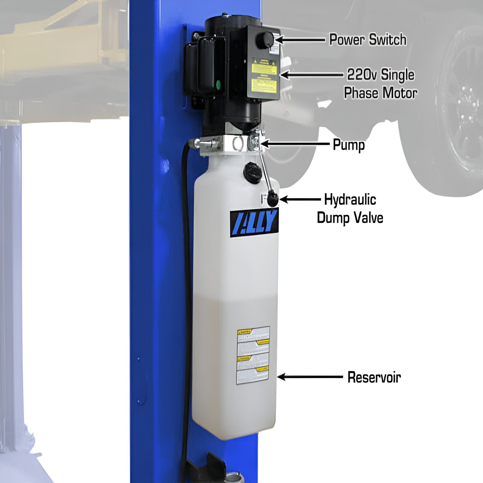 Atlas PVL9BP 9,000 lb 2 Post Lift Pump View