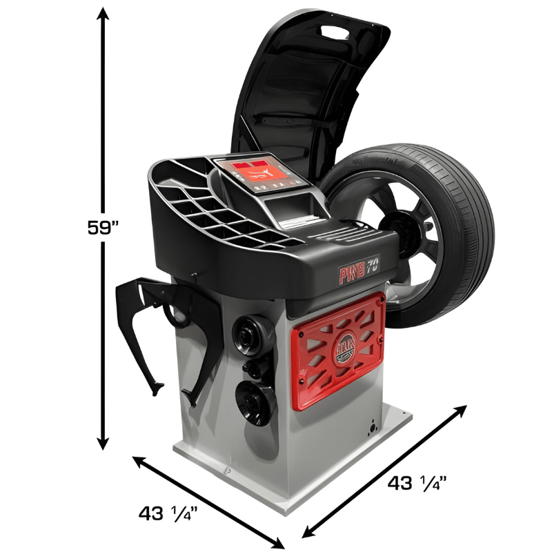 Platinum PWB70 Motorized Spin Wheel Balancer Side View with Dimension