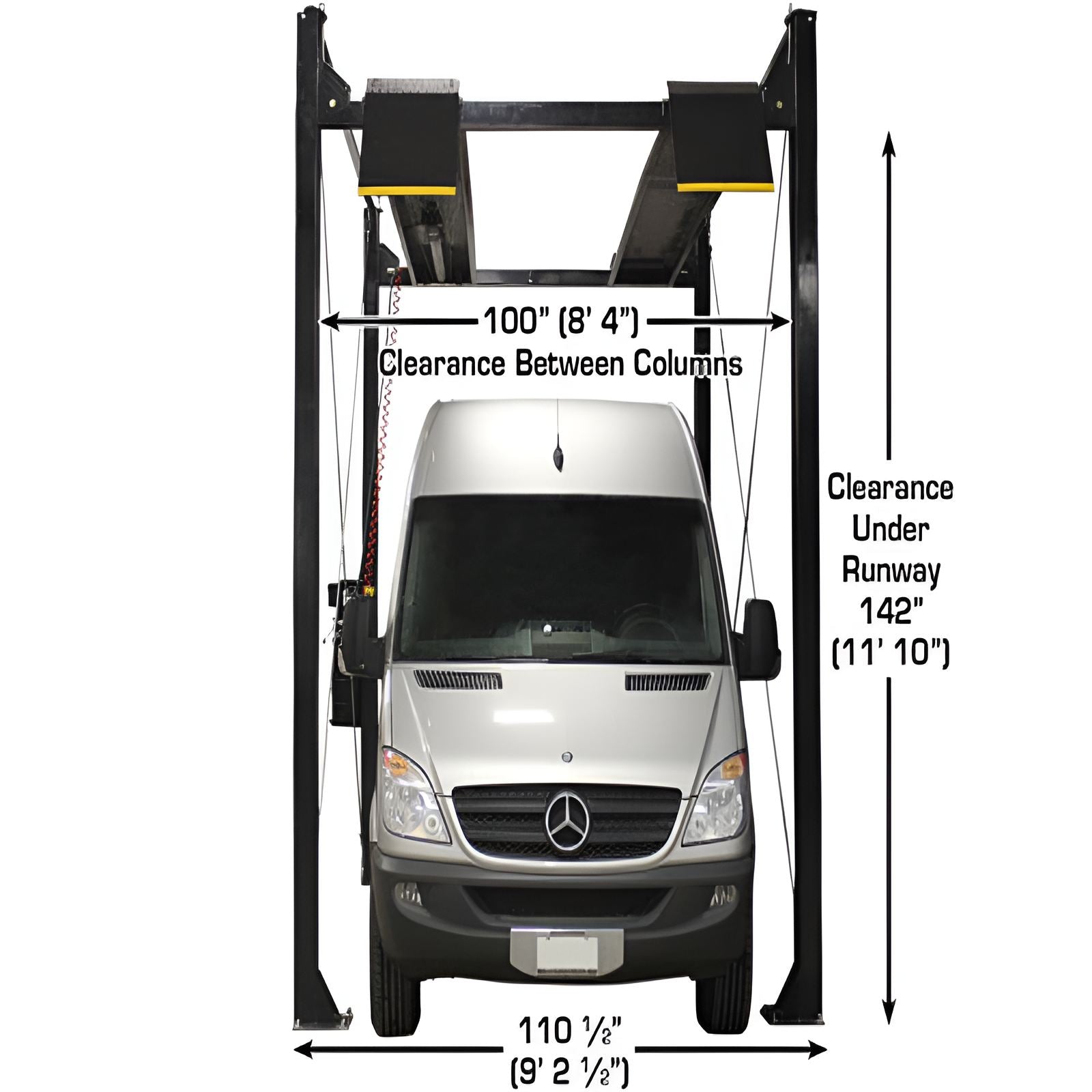 Atlas PRO7000ST, 7,000 lb 4 Post Lift - Extra Tall Front View with 1 Car
