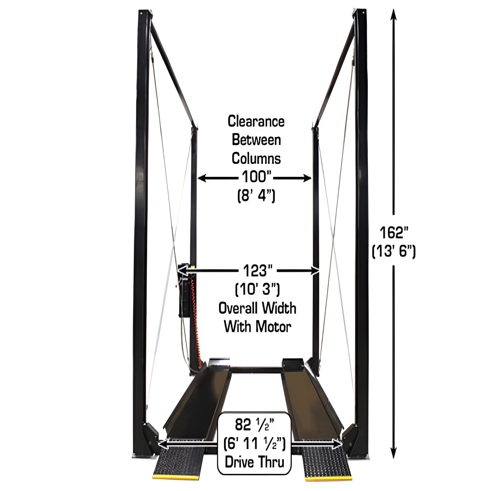 Side View Lifting High Atlas PRO7000ST, 7,000 lb 4 Post Lift - Extra Tall