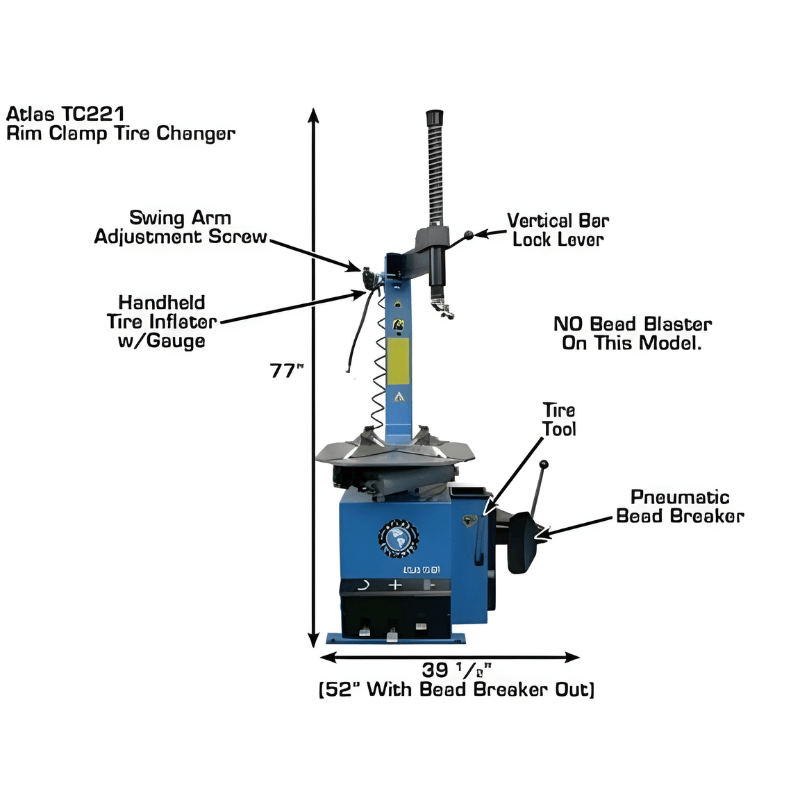 Atlas TC221 Rim-Clamp Tire Changer Front View