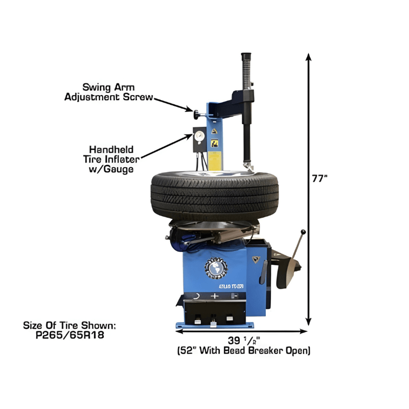 Atlas TC229 Front View with Tire and Dimension