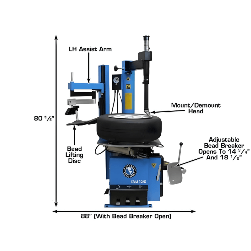TC289LH Extra Large Rim-Clamp Tire Changer w/ Assist Arm Front View