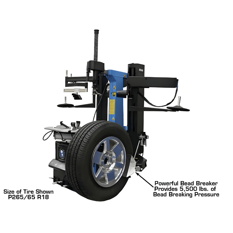 TC755DAA Wheel Clamp Tire Changer Side View with Tire