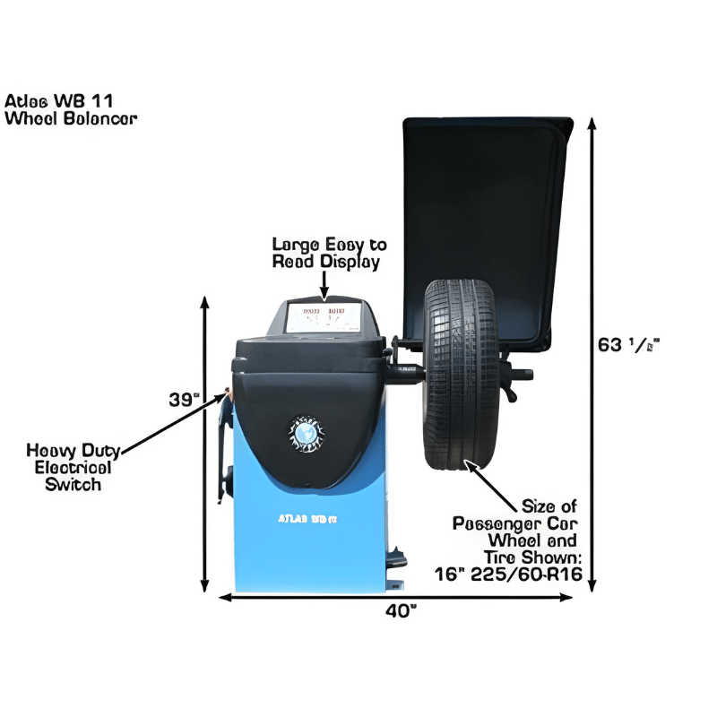 Atlas WB11 Front View with Tire and Dimension