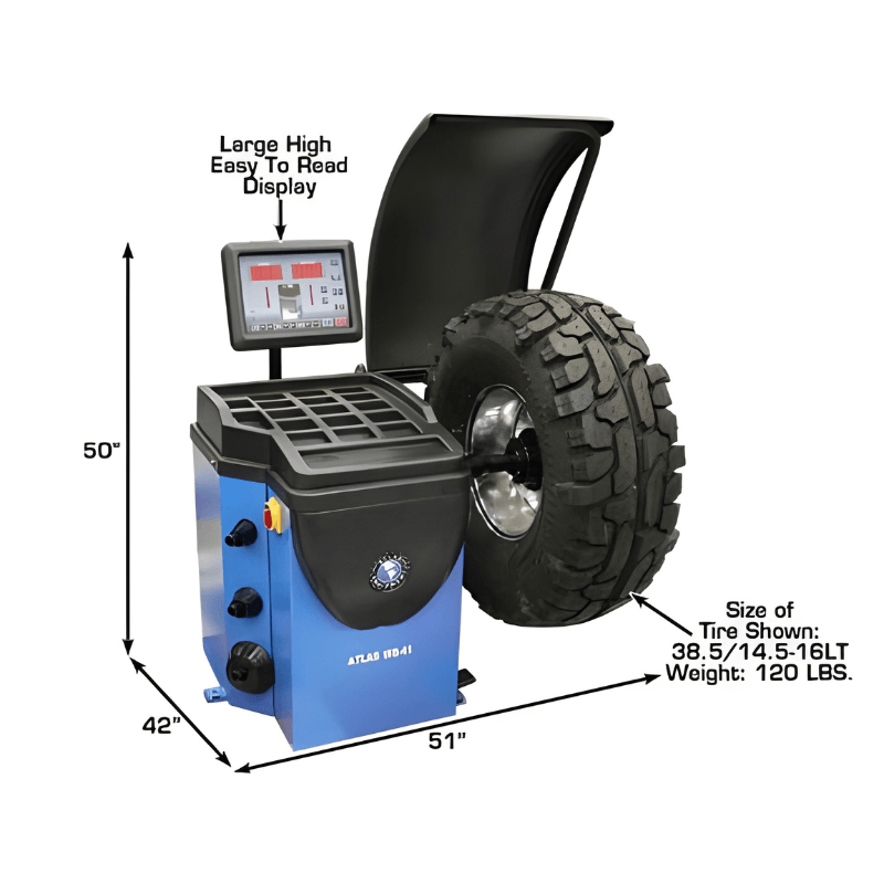 WB41 Computerized Wheel Balancer by Atlas Dimension View