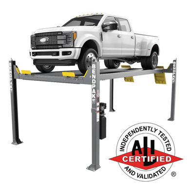 BendPak HDS-14XT 14,000-lb. Capacity High-Rise Four-Post Lift Semi Side View with Car