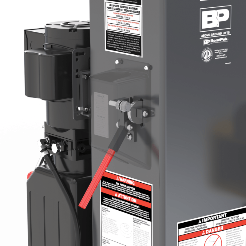 BendPak 10AP-SRT 10,000lb 2 Post Lift Motor and Lever View
