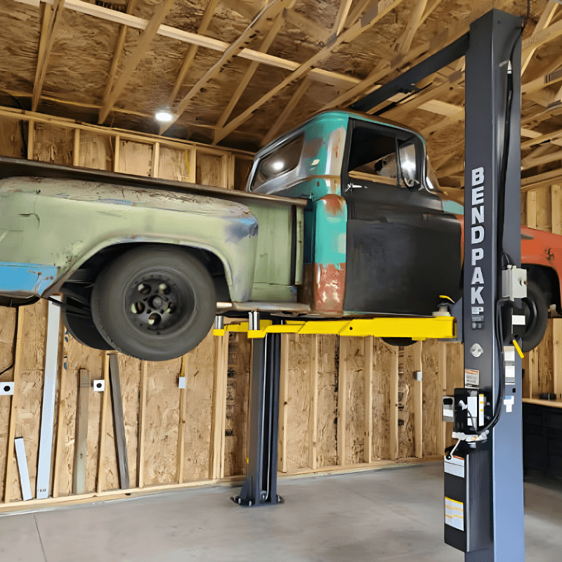 10AP 168 10,000lb 2 Post Lift - ALI Certified, Extra Tall - Side View with Car Lifting