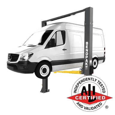 BendPak 10AP 168 10,000lb 2 Post Lift - ALI Certified, Extra Tall Side View with Van Lifting