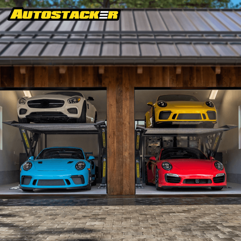 Autostacker A6W 6,000lb Vehicle Storage Lift - Front View in the House Garage