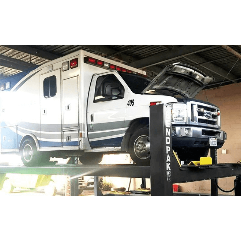 HDS-14 14,000lb 4 Post Lift; ALI Certified  by BendPak with car side view