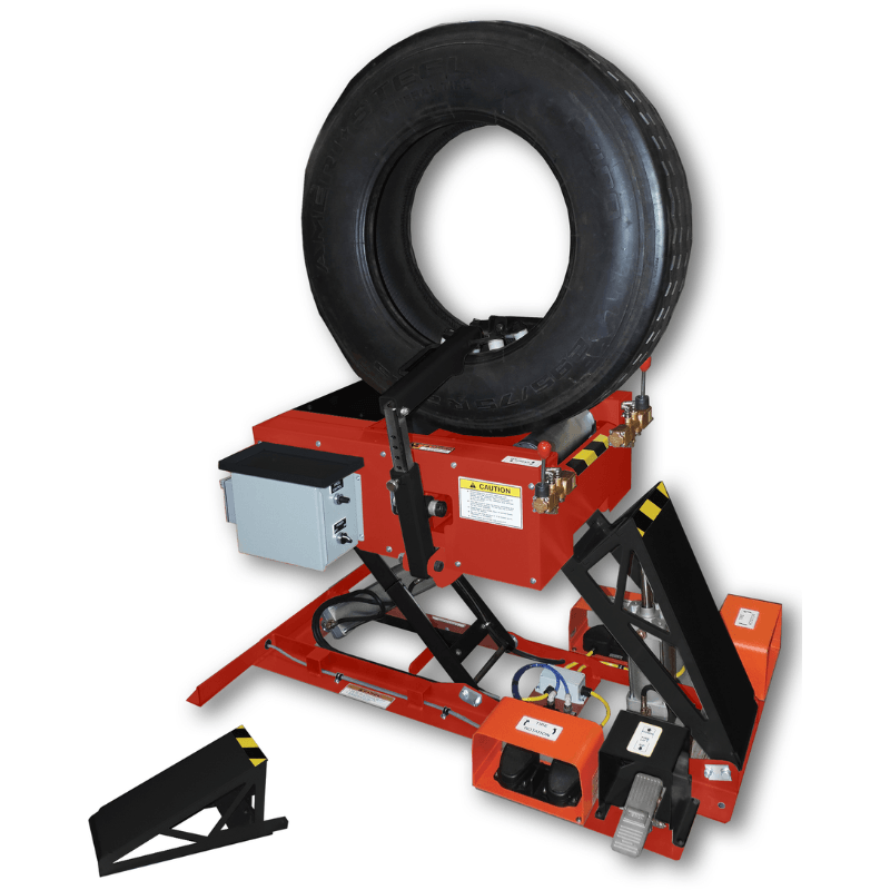 Branick 5600 Series Heavy-Duty Tire Spreader Machine Side View with Tire on the Top