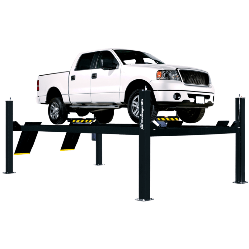 Challenger 4P14 Series 14K 4-Post General Service Lift Side View with White Car