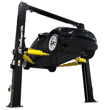 CL12A Series 12K Heavy-Duty Two-Post Adjustable Lift Lower Part View with Black Car Lifting