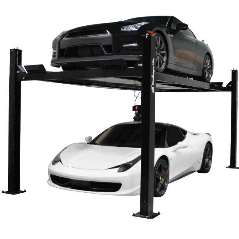 Challenger CL4P9 Series 9000lbs 4 Post Storage Lift - Ali Certified Front View with 2 Cars