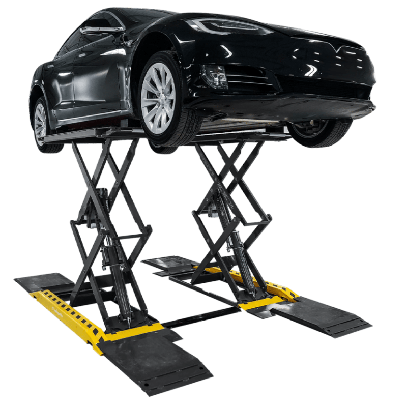 Challenger DX77 Series 7.7K Scissor Lift - ALI Certified Side View with Car Lifting