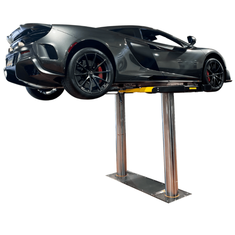 Challenger EV1020 Series 10K Standard Inground Lift Side View with Sports Car Lifting