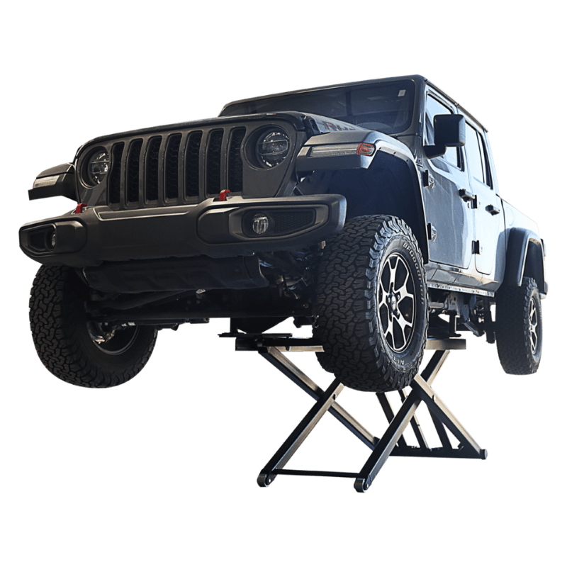 Challenger MR6 6K Portable Mid-Rise Scissor Lift Front View with Car Lifting