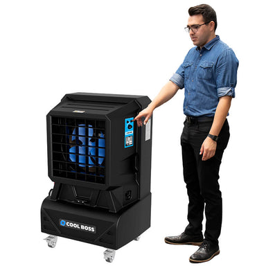 CB-12 15 Gallon Portable Air Cooler by Cool Boss Side View with person