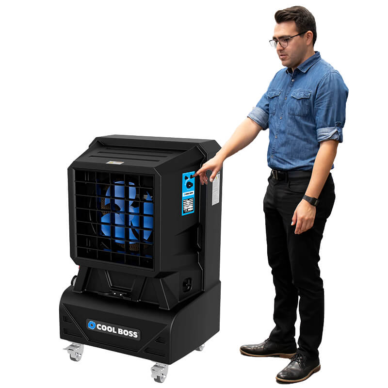 CB-12 15 Gallon Portable Air Cooler by Cool Boss Side View with person