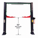 Eagle EAG-9C 9,000 Lbs 2-Post Lift – Clear Floor Versatile Arms Front View with Dimension