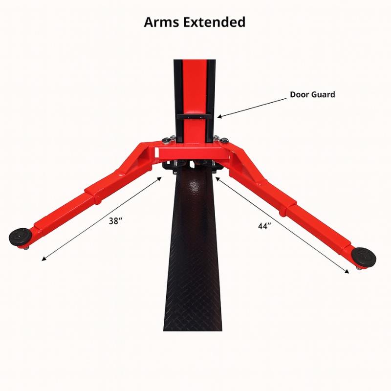 EAG-9F 9,000 Lbs 2-Post Lift – Floor Plate Asymmetric Arms Center View