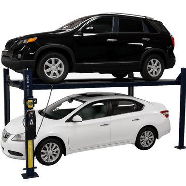 Eagle MS-8000 8000lbs 4-Post Storage Car Lift Side View with 2 Cars