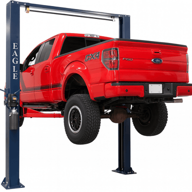 Eagle MTP-12C 12,000 Lbs 2-Post Lift – Symmetric Arms Side View with back in red car