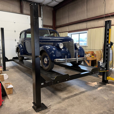 Tuxedo 9,000lb 4 post lift with classic car - customer install with HeavyLift direct