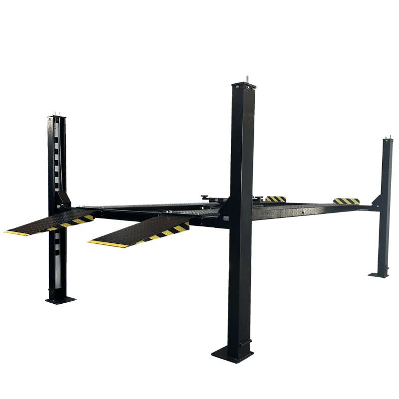 FP9K DX XLT 9,000 lb 4 Post Vehicle Storage Lift - Extra Tall/Long Side View No Car