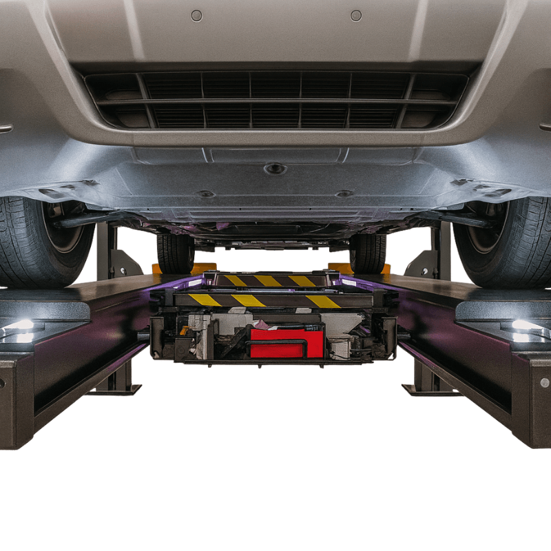 EELR708APKG 15K 4 Post Alignment Lift - Includes (2) Rolling Jacks ALI Certified Under The Car View