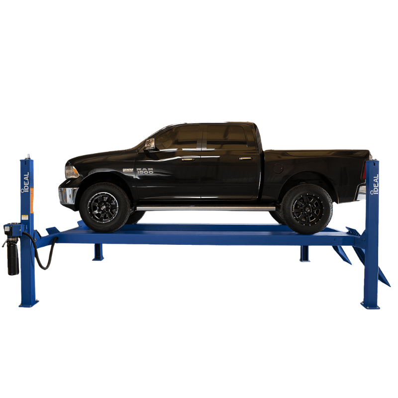 FP14KC-X 14,000 lb 4 Post Car Lift Full Side View with Black Car Lifting