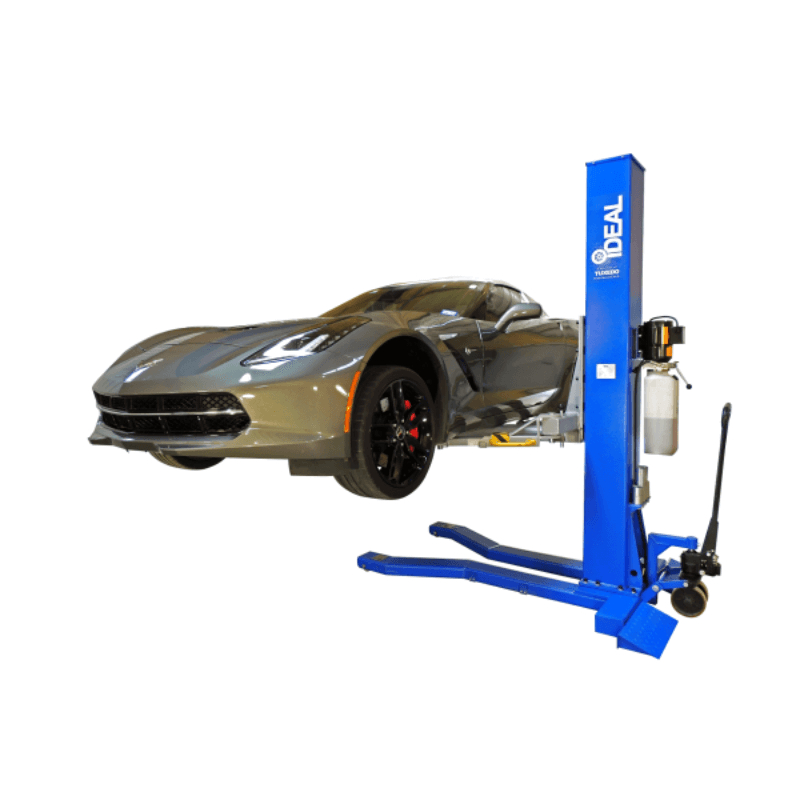MSC-6KLP 6,000lb Single Post Car Lift Front View with Car on the lift