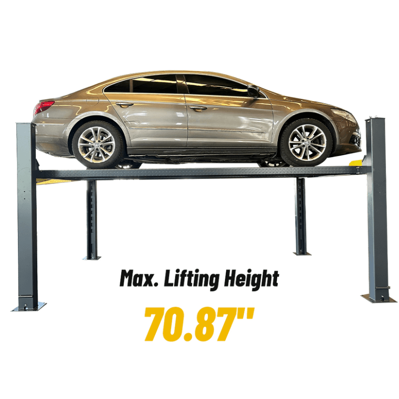 Katool KT-4H850, 4 Post Parking Lift 8,500lb side view with car