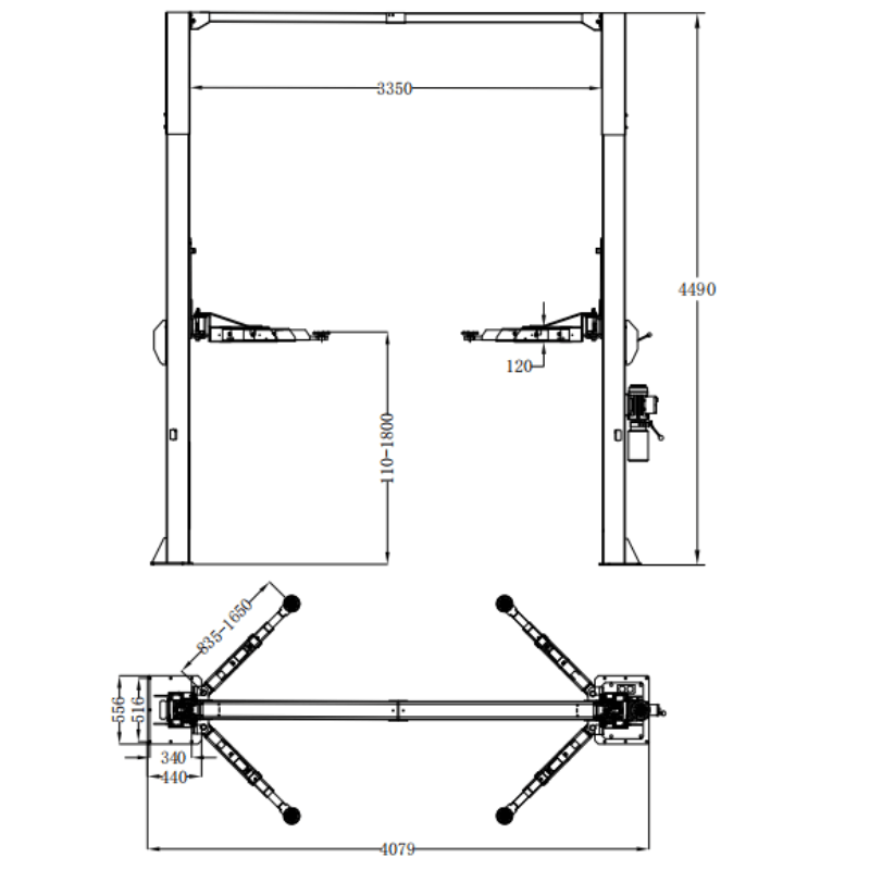 Katool KT M150D 15,000 lbs 2 Post Lift Diagram View