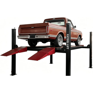 Katool KT-4M110PA 11,000 lb. 4-Post Alignment Lift with 7,000 lb Rolling Jack Side View