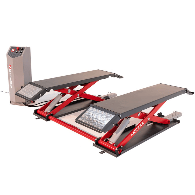 TELL 6000 Hydraulic Mid-Rise Automotive Scissor Lift by Krebs Side View with control panel