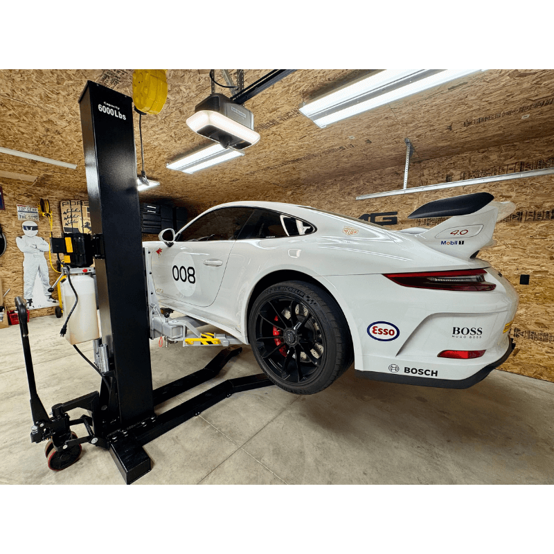 Ideal MSC 6KLP Mobile Single Post Lift - Back View of the Car Lifting Middle high