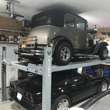 NSS8X-1  4 Post lift with antique Truck Claire's Garage Install