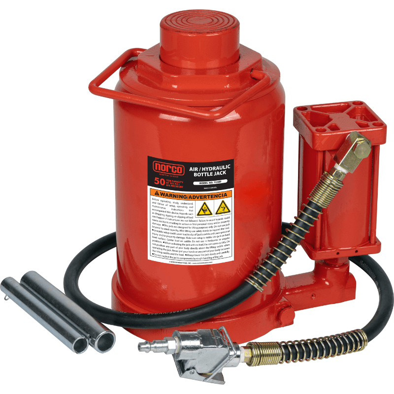 76350 Standard Air/Hydraulic Bottle Jack by Norco Front View with 2 Tube