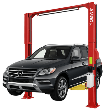 OH-15 15,000 2 Post Lift Front View with Black Car Lifting Low
