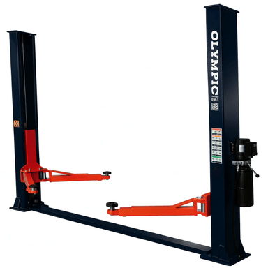 Olympic 2PBP-10 10,000‐lb. Base Plate 2-Post Lift Semi Side View Black Color