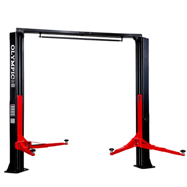 Olympic 2PDDA-10 10,000 lb. Direct-Drive Symmetric-Asymmetric 2 Post Lift Front View