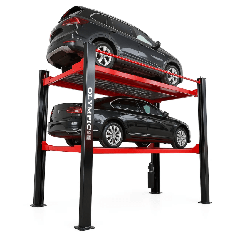 4P-4032XL 16,000 lb. Three Level 3-Car Stacking 4 Post Lift Semi Side View