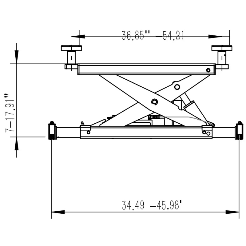 Olympic 4PXL-10 10,000 lb. “The Dually” Maintenance & Storage 4 Post Lift Dimension View