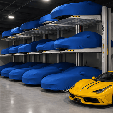 TRIPARK Triple Car Stacker Hydraulic Parking Lift On Garage View