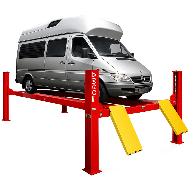 PRO-14E 14,000lb 4 Post Car Lift - Extra Long with van at the top